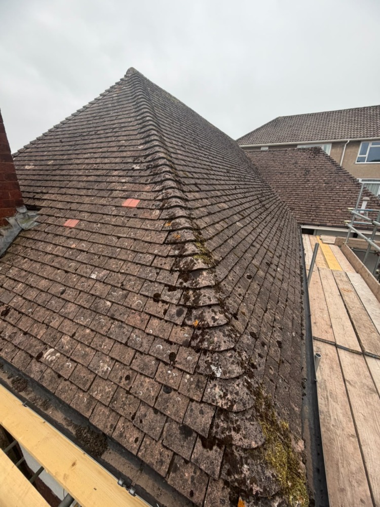 Close up of old, weathered roof tiles